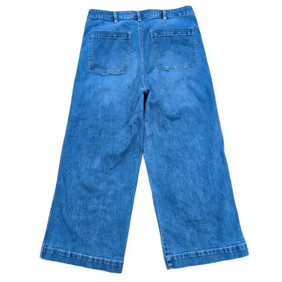 Wide Leg Crop Jeans OAT New York Size 10/30 High Rise Medium Wash Stretch Denim - Picture 11 of 11